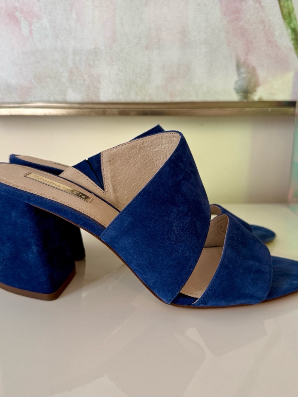 Louise et Cie Navy Suede Open-Toe Block Heel Mules